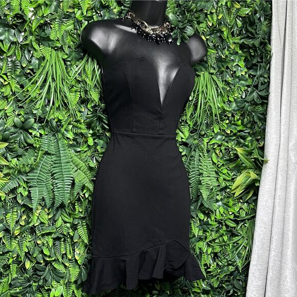 SUNSET SPRINGS Dress Women XS Black Strapless Plunging V Ruffle Hem Fitted 2640 - Picture 3 of 7